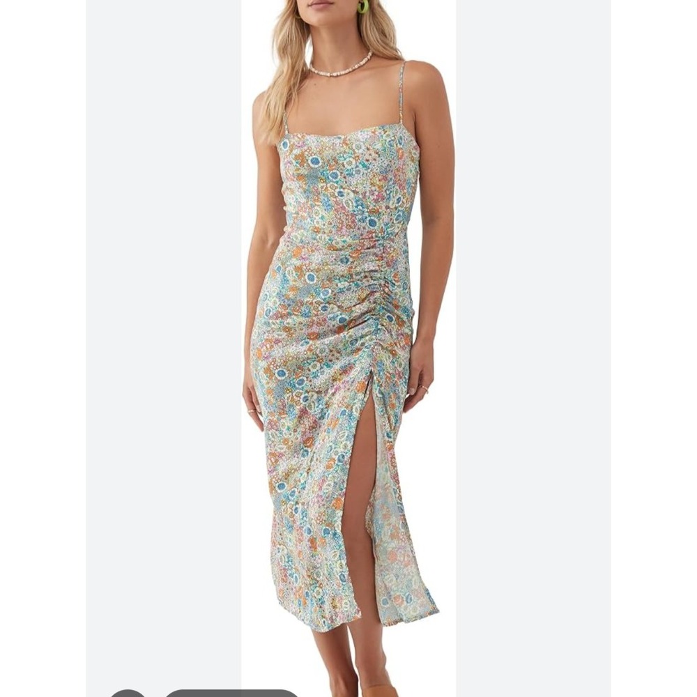 Colorful Ditsy Floral Midi Tank Dress With Slit Ruched O Neill Sz M